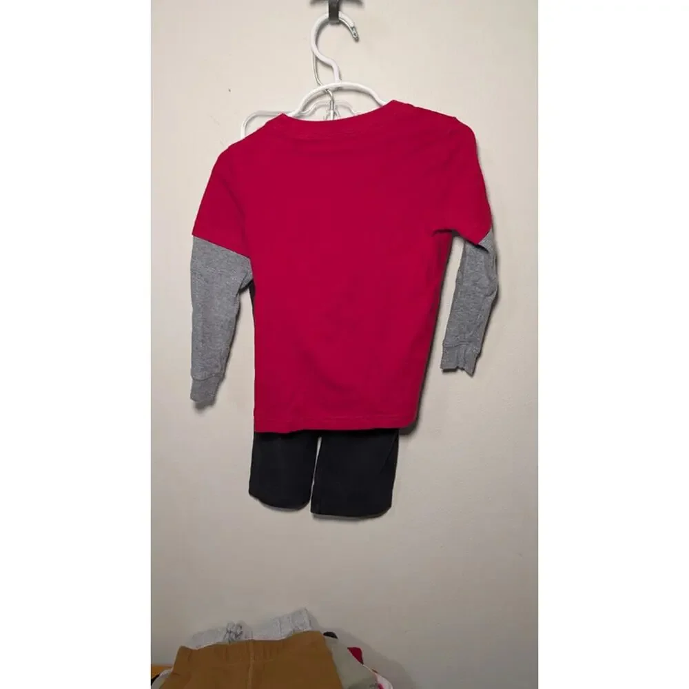 Boys Size 3T Outfit - Carter's Red Santa T-shirt + Black Fleece Pants